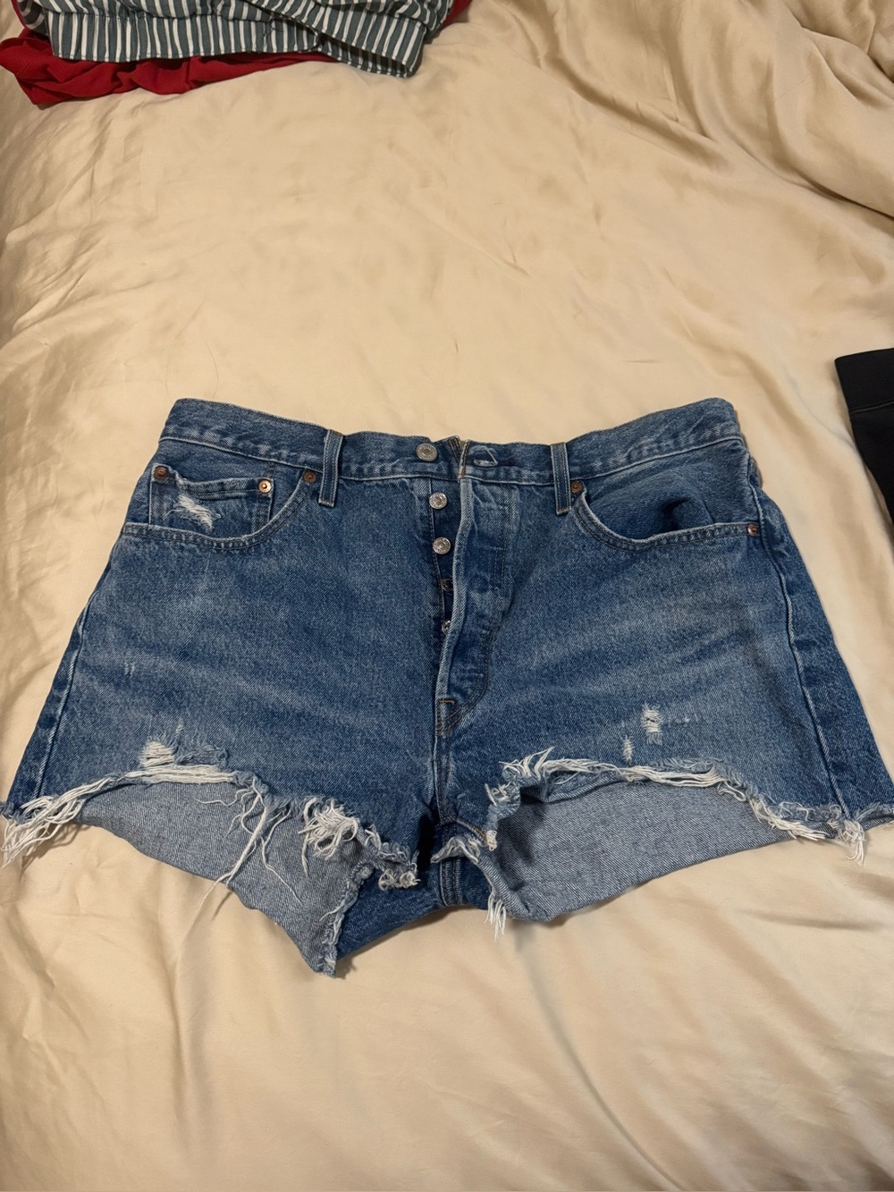Levi's High-Waist Distressed Denim Shorts - Blue
